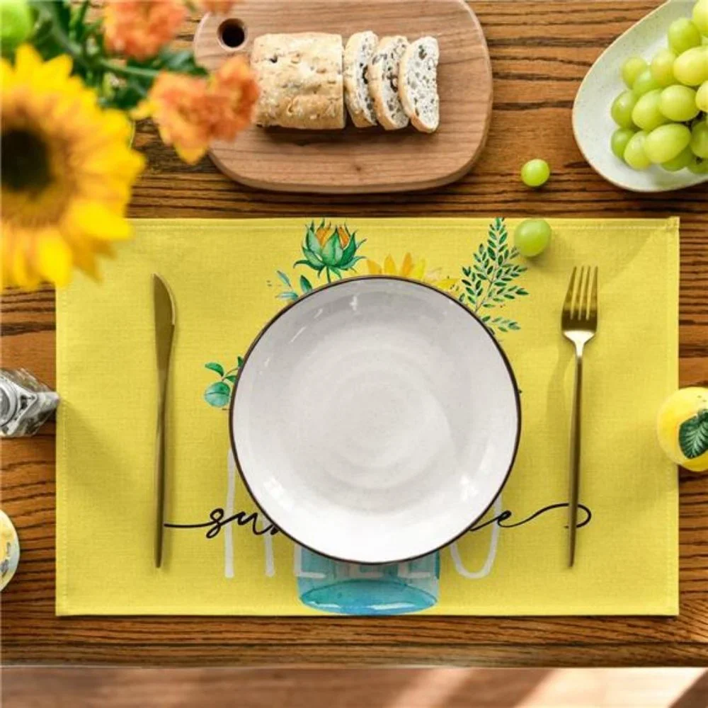Farmhouse Table Placemats Spring Cottage Decor Floral Sunflower Decorations 4pc